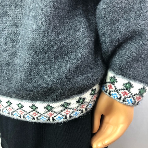 Alpaca wool gray v-neck warm knit sweater border L - Picture 4 of 8